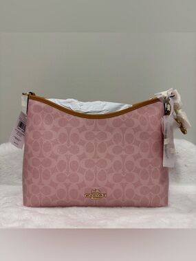 Coach Laurel Shoulder Bag NWT Gold/Powder Pink Signature Canvas Charm Crossbody